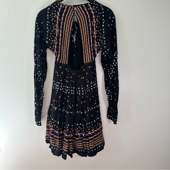 Free People Coryn Mini Dress Black Printed Open Back Long Sleeve Size 2 - Picture 14 of 15
